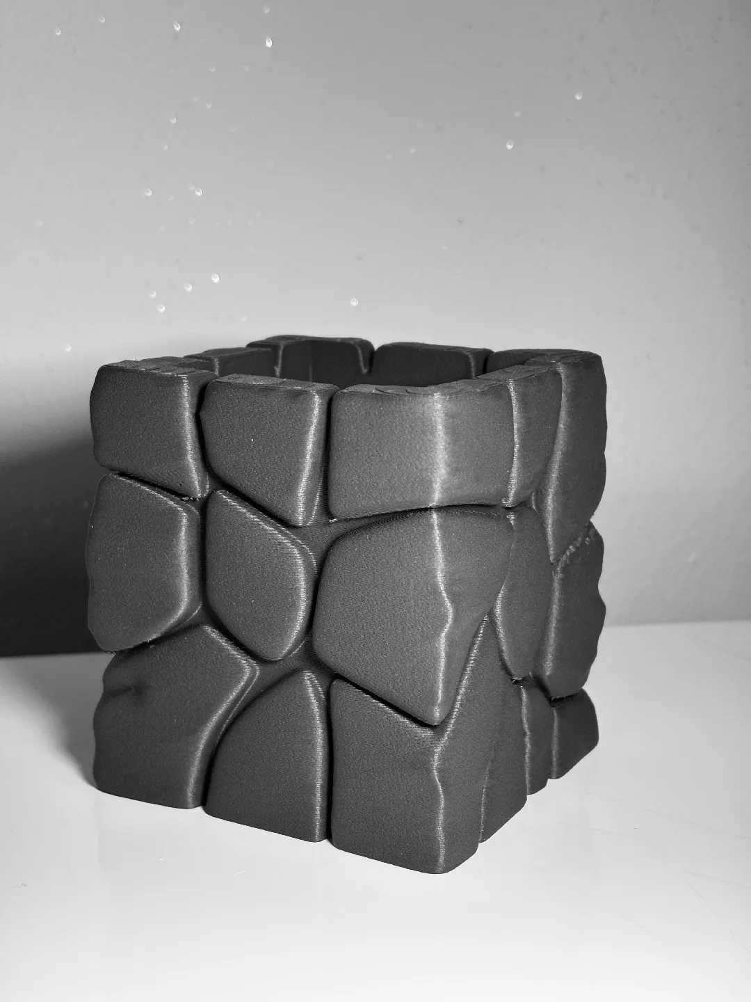 Rock Texture Pen Holder Cube, 3D Printed Desk Organizer for Pens & Markers - Image 2