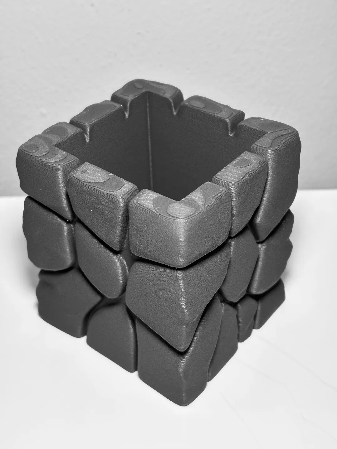 Rock Texture Pen Holder Cube, 3D Printed Desk Organizer for Pens & Markers